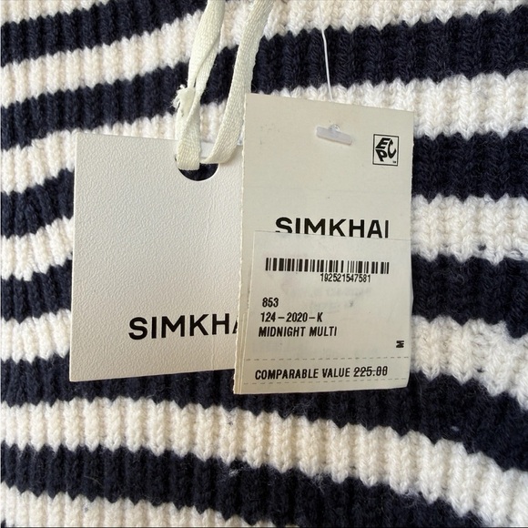 NWT Simkhai Womens Cropped Striped V-Neck Tank Dark Blue Wool Cashmere Size M - Picture 3 of 8